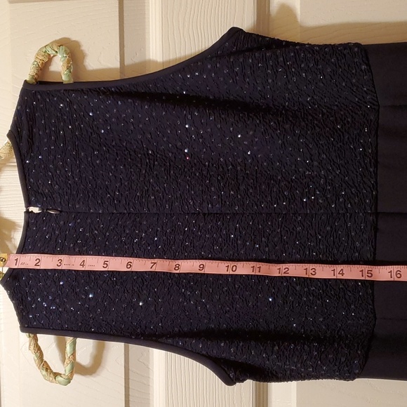 Cache Navy dress size 10 with sparkle detail at top 56" length 20" armpit to - Picture 5 of 6